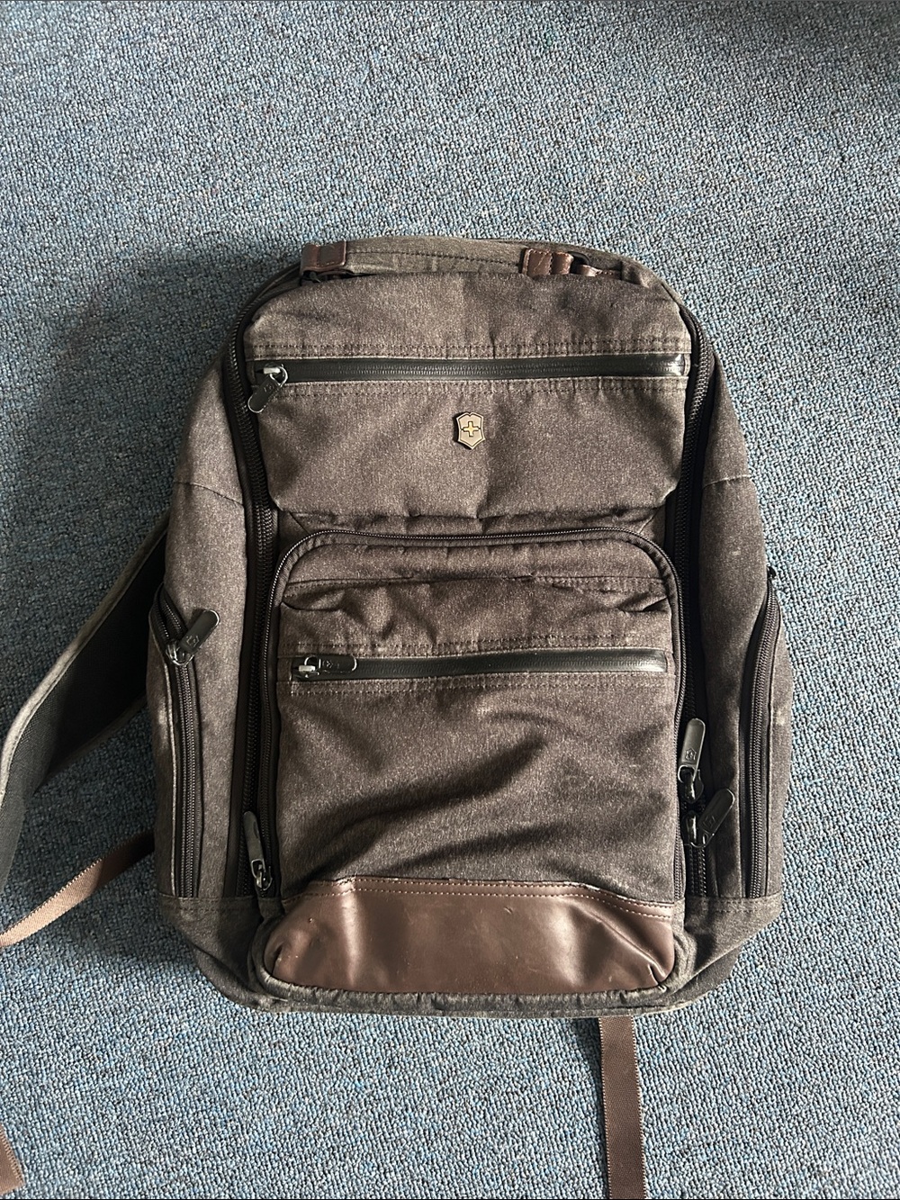 Victorinox Brown Canvas Backpack with Leather Trim
